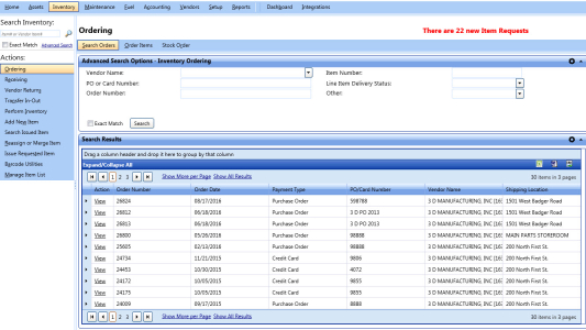 Advanced search options - inventory ordering