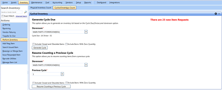 Cyclical inventory count