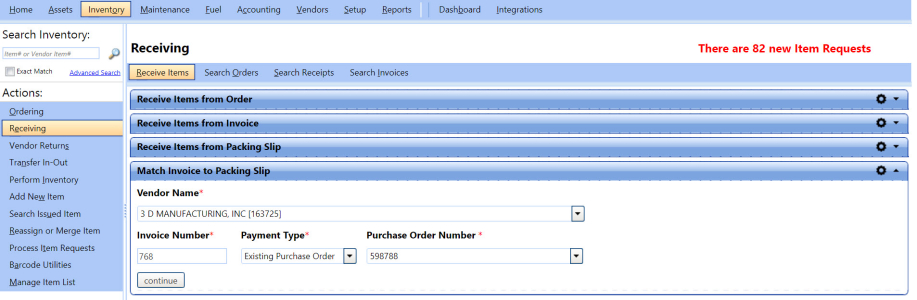 Match invoice to packing slip