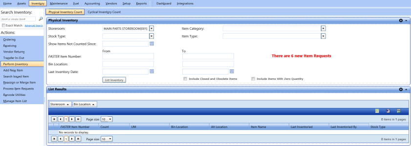 Physical inventory count