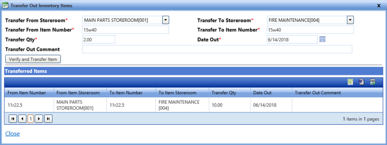 Transfer out inventory items